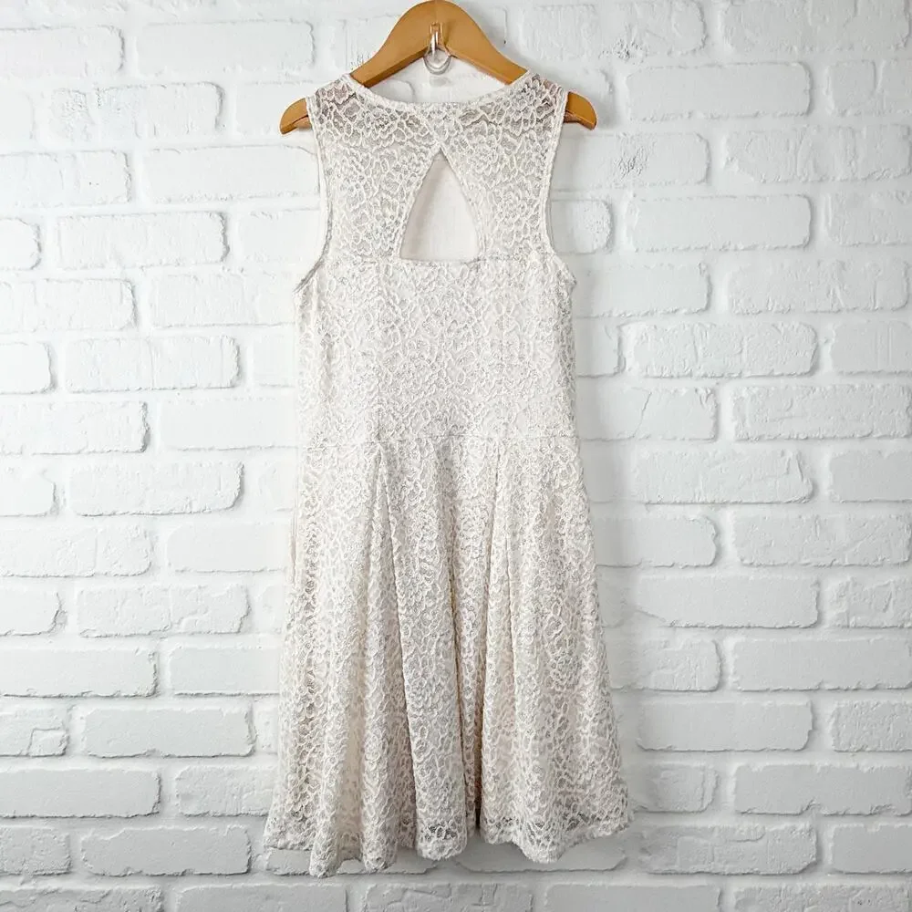 Abercrombie Kids 13/14 Ivory Metallic Lace Fit & Flare Dress Lined Keyhole Back